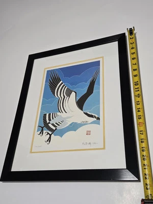 Impresión artística firmada y numerada Ikki Matsumoto halcón caza presa - enmarcada japonesa Foto 1 de 4