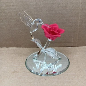 Glas Baron Kolibri Figur mit roter Rose "I Love You" 22 kt. Gold Swarovski - Bild 1 von 8