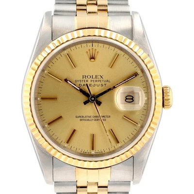 Reloj Rolex Datejust 16233 dos tonos 18KY & SS esfera champán estriada jubileo 36 mm Foto 1 de 4
