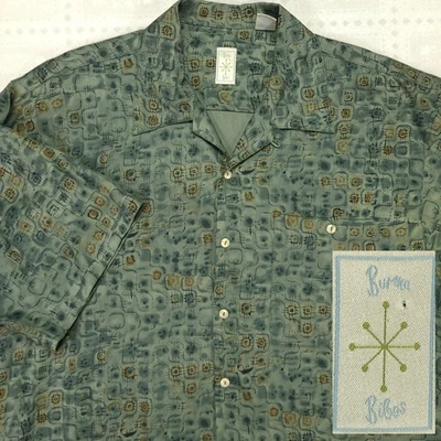 Burma Bibas Mens Hawaiian Shirt Size M Medium 100% Silk Green Camp Collar #N76 - Image 1 of 4