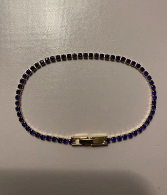 Теннисный браслет с бриллиантами 4 карата темно-синий созданный в лаборатории позолота 14 карат 7 дюймов - Изображение 1 из 4