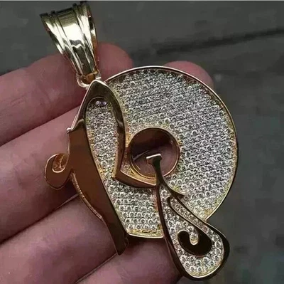 2Ct Real Moissanite Customize Music Circle Pendant 14K Yellow Gold Plated Silver - Image 1 of 4