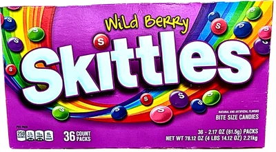Фруктовые жевательные конфеты Skittles Wild Berry полный размер упаковка 36 x 2,17 унции срок годности 12/26 - Изображение 1 из 4