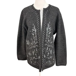 Linea by Louis Dell'Olio S Wool Open Sweater Jacket Grey Embroidered Cardigan - Picture 1 of 11
