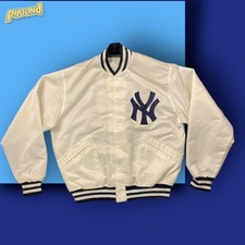 NEW YORK YANKEES Vtg 1980s PRE Starter Felco Union Made Jacket Coat Mens L White