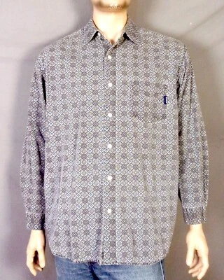 vintage 90s Guess Jeans Gray Foulard Print BD Shirt Button Front Pocket Tab SZ L - Image 1 of 4
