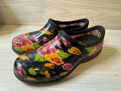 Sloggers Womens 10 Black Pansy Flower Garden Rain Shoes - Image 1 of 4