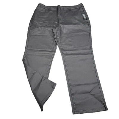 Susan Graver Womens Coated Straight Leg Jeans with Pockets 18W Plus Size Black - Image 1 of 4