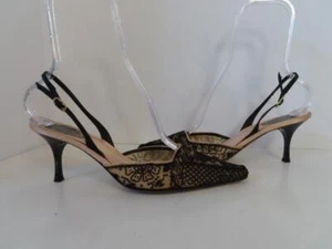 Rene Caovilla Black Beaded/MeshPointed Toe Slingback Heels Size 39 - Picture 1 of 12