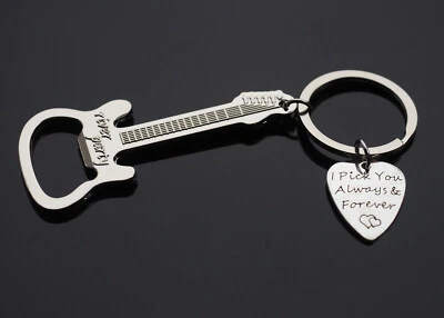 Guitar Keychain & Pick -  Rock & Roll Bottle Opener I Pick You Always & Forever  - Image 1 of 4