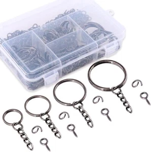 300Pcs Key Chain Rings Kit w/Chain,Jump Rings&Screw Eye Pins - Picture 1 of 7