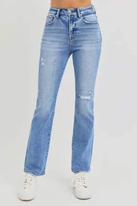 Risen Distressed High-Rise Ankle Straight Jeans - Picture 1 of 8
