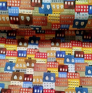 Stoff Meterware Baumwollstoff Patchwork 50 cm Häuser Abstrakt Stadt Haus Malerei - Bild 1 von 4