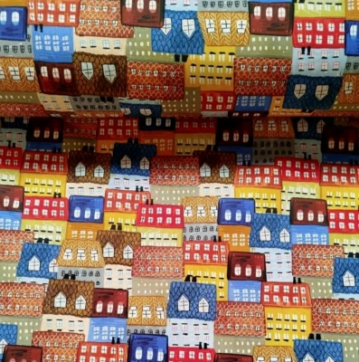 Stoff Meterware Baumwollstoff Patchwork 50 cm Häuser Abstrakt Stadt Haus Malerei - Bild 1 von 4