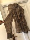 New Zara Woman Brown Animal Print Silky Style Blouse Top With Neck Tie,Med