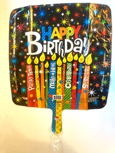 Square Happy Birthday Candles Mylar Foil Balloon Party Decoration Supplies - Picture 1 of 3