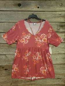 BOUTIQUE Plus XL ROSE PINK Coral Blouse Tunic Top STRETCH KNIT Floral NWT... - Picture 1 of 7