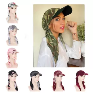 Women Bandana with Visor Cap Brim Turban Baseball Hat Head Wrap Scarf Sun Hats - Picture 1 of 25