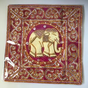 pillow cover case Thai Burmese embroidered elephant bead sequins handmade