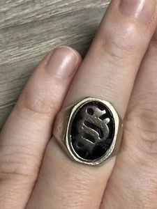 14k gold mens signet ring vintage Engraved Sides Size 9.5 Onyx S Art Deco Bin E - Picture 1 of 2