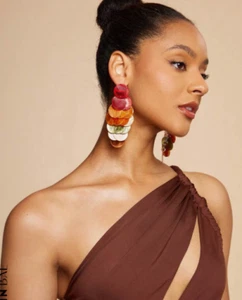 Shell Disc Earrings Big Multi Color Drop Dangle Statement Hoop Fashion Jewelry - Picture 1 of 7