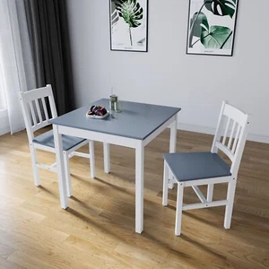 Grey Dining Table and 2 Chairs Set Solid Wooden Classic Kitchen Home Furniture - Picture 1 of 11