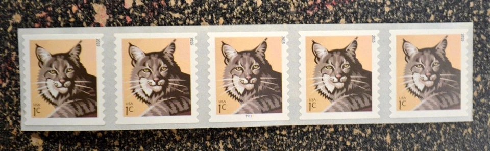 2015USA #4672a 1c Bobcat Coil - Strip of 5  PNC  Mint  NH   .01  #P1111 - Image 1 of 1