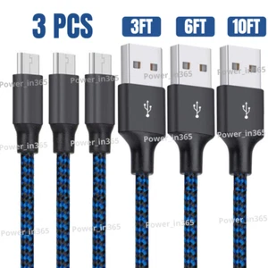 3 Pack Braided Micro USB Charger Cable For Android Samsung Google Charging Cord - Picture 1 of 12