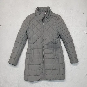 Witchery Quilted Puffer Jacket Women Size 6 Full Zip Long Grey Polyester - Picture 1 of 8