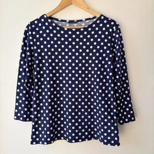 MARIMEKKO M Ilma Pallo Polka Dot Boatneck Top Navy Blue/White Dots 100% Cotton - Bild 1 von 12