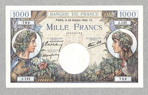 FRANCIA 1000 Francos 24.10.1940 P96a AU - Imagen 1 de 2