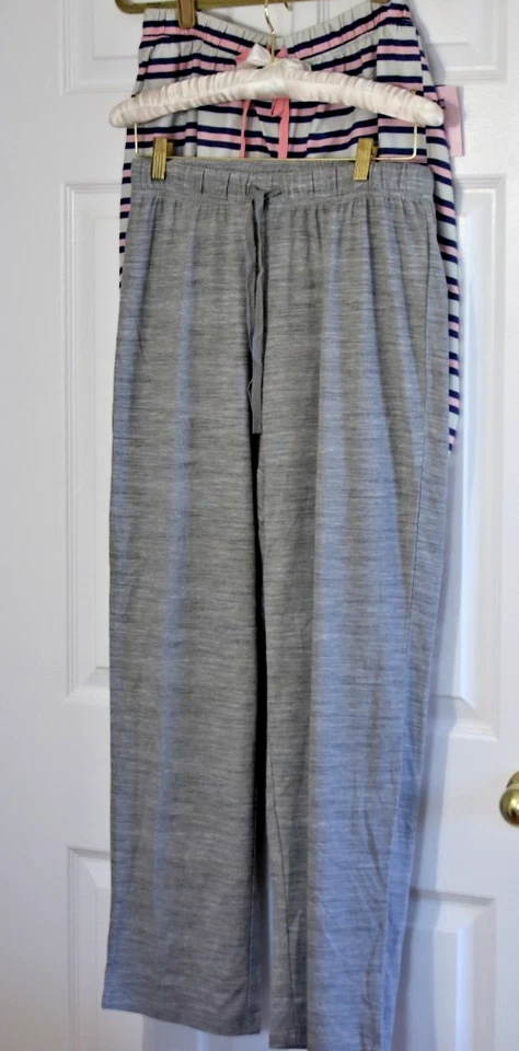 NEW HANES SET OF 2 PAIR LOUNGE PAJAMA PANTS GREY & NAVY PINK TAN STRIPE  X-SMALL - Image 1 of 3