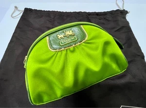 COACH Amanda Cosmetic Pouch Green Satin Size W18 x H12 x D5.5cm Used - Picture 1 of 6