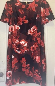 Vestido Vaina Calvin Klein Talla 16W Negro Rojo Borgoña Floral Manga Corta Nuevo con Etiquetas - Imagen 1 de 14
