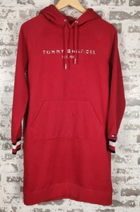 Tommy Hilfiger Logo Hoodie Sweatshirt Dress Size M Red Cozy Streetwear Comfort - Picture 1 of 18