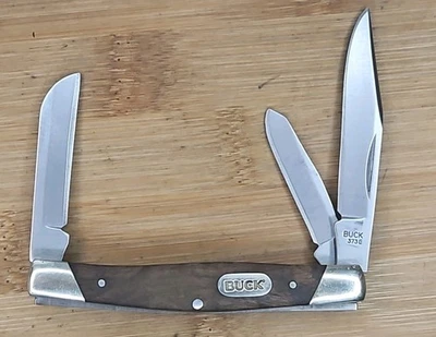 Faca dobrável Buck 373 2015 trio lindas alças de madeira 3 lâminas Stockman estado muito bom - Imagem 1 de 4