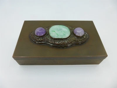 Caja de cobre china de colección forrada de palo de rosa con decoración de jade y amatista 6" x 3,5" Foto 1 de 4