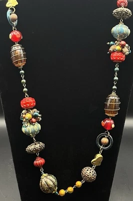 Collar con cuentas de vidrio artístico bohemio TRESKA tono otoño Foto 1 de 4