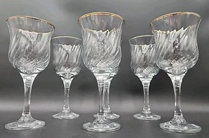 Circleware Maxim Gold Rim Ribbed Wine Goblet Glass 7 7/8” Tall Set Of 5 - Picture 1 of 11
