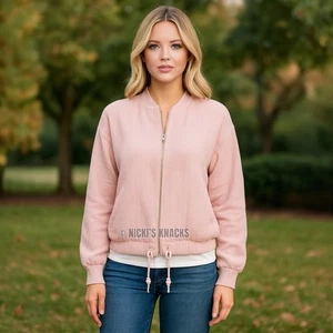 BB Dakota Lightweight Gauze Cotton Zip Bomber Jacket Adjustable Hem Pink Size M - Picture 1 of 10