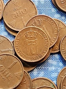 Norwegen 1 Erz Münze - gemischte Daten - Haakon VII Monogramm - Zierrosen - SB - Bild 1 von 4