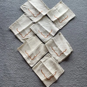 Juego de 7 servilletas de cena vintage bordadas con dobladillo beige naranja ribete de vieira - Imagen 1 de 12