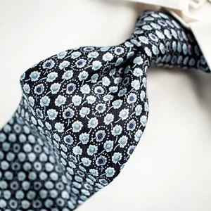 ERMENEGILDO ZEGNA Blue Black Gray Floral Silk Woven Necktie TIE 59"L x 3.5"W - Imagen 1 de 10