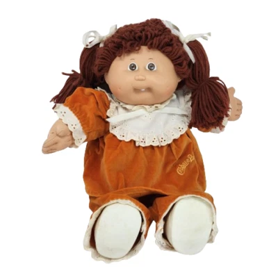 MUÑECA VINTAGE REPOLLO PARCHE NIÑOS NIÑA OJOS MARRONES MORENA COLETAS DIENTE DELANTERO Foto 1 de 4