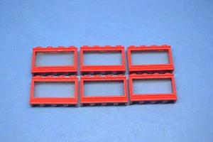 LEGO 6 x Fenster Fensterbank kurz rot Red Window 1x4x2 with Fixed Glass 453 - Bild 1 von 3