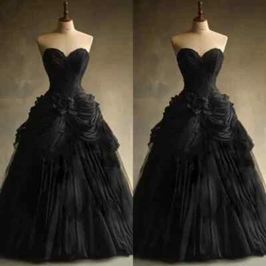 Schwarze Gothic Brautkleider Schulterfrei Stufen Tüll A Linie Brautkleider - Bild 1 von 8