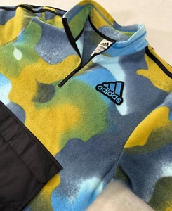 Adidas XL Youth Blue and Green Camo Print Fleece Quarter Zip Pullover Pouch - Picture 1 of 14