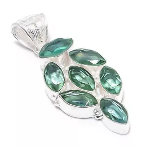 Aqua Apatite Gemstone Handmade 925 Sterling Silver Jewelry Pendant 2.17" - Picture 1 of 4
