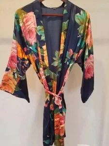 Plus Size Colorful Ice Silky Floral Robes-37 In Long-One Piece - Picture 1 of 5