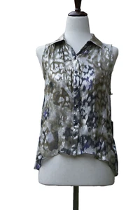 New Joe's Jeans Blue Silver Metallic Animal Print Christmas Tank Silk Top XS - Picture 1 of 9
